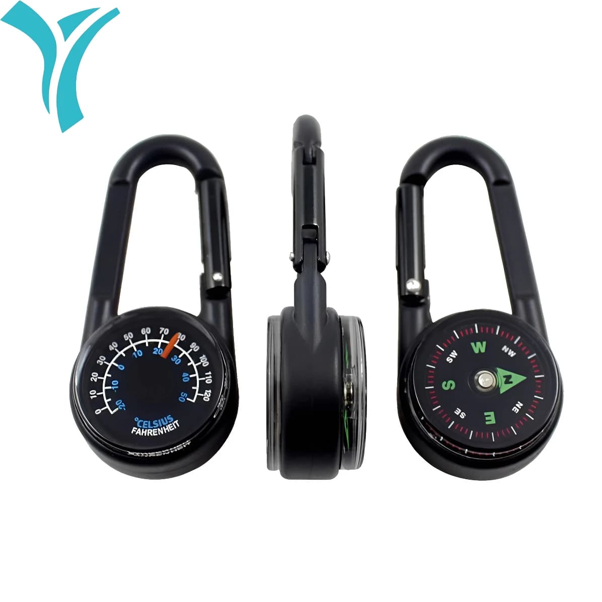 Multifunkcyjny karabińczyk z kompasem i termometrem do survivalu 🧭